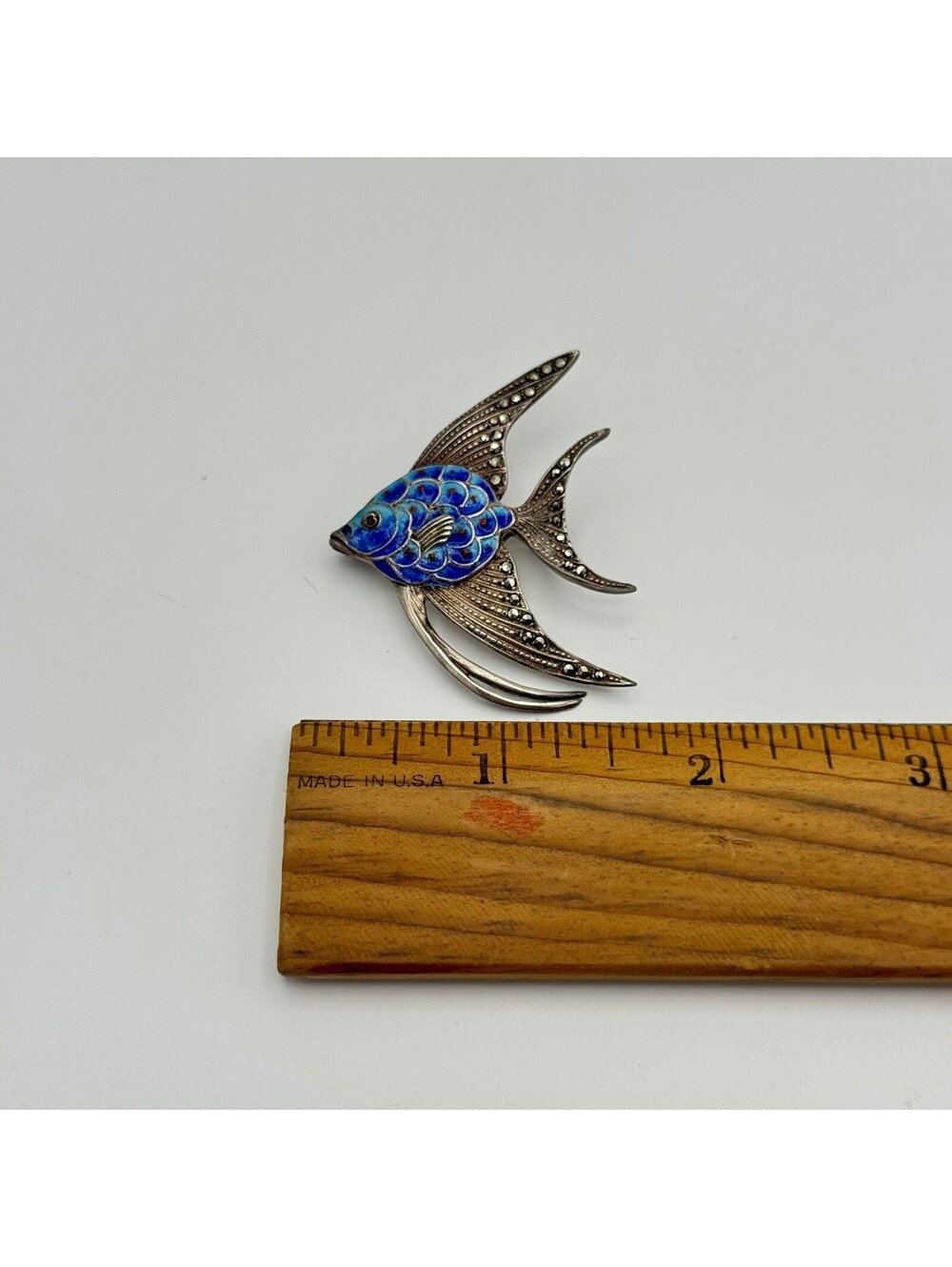 800 Silver, Enamel Fish Brooch - Picture 4 of 5